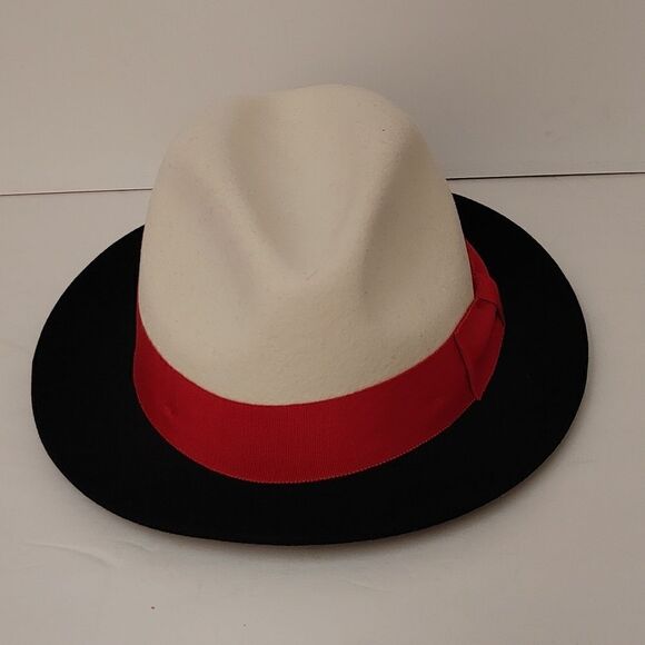 MEN'S MONTIQUE WHITE-BLACK 2 1/4" WIDE BRIM 100% WOOL FELT FEDORA HAT. H82 - Picture 7 of 8